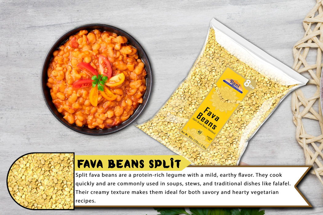 Rani Fava Beans (Split Broad Beans Skinless) 128oz (8lbs) 3.63kg Bulk ~ All Natural | Gluten Friendly | Non-GMO | Kosher | Vegan | Product of USA
