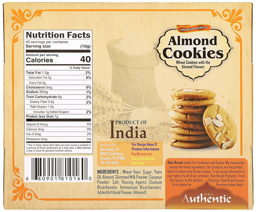 Rani Almond Cookies (Wheat Cookies with Almond Flavor) 14oz (400g) Pack of 3+1 FREE, Premium Quality Indian Cookies ~ Vegan | Non-GMO | Indian Origin