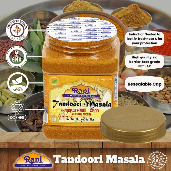 Rani Tandoori Masala (Natural, No Colors Added) Indian 11-Spice Blend 16oz (1lb) 454g PET Jar ~ Salt Free | Vegan | Gluten Friendly | NON-GMO | Kosher | Indian Origin