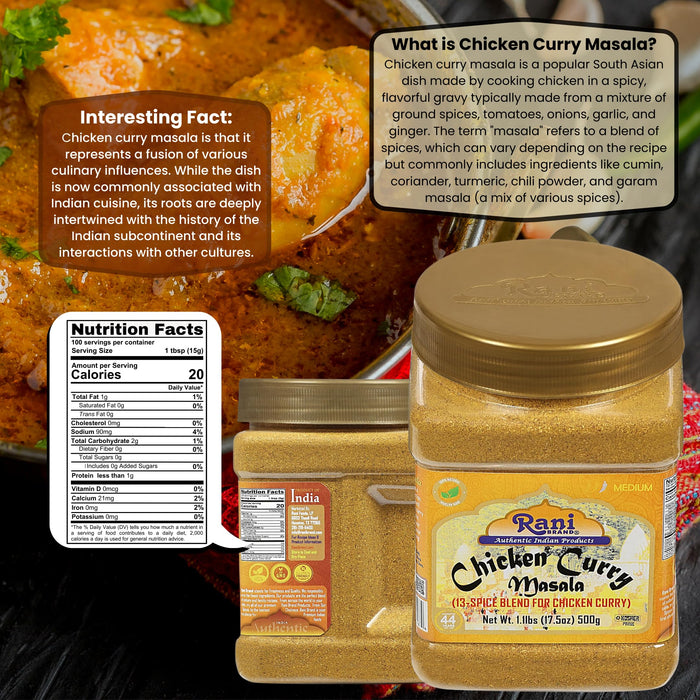 Rani Chicken Curry Masala Indian 13-Spice Blend 17.5oz (1.1lbs) 500g PET Jar ~ All Natural | Vegan | No Colors | Gluten Friendly | NON-GMO | Kosher | Indian Origin