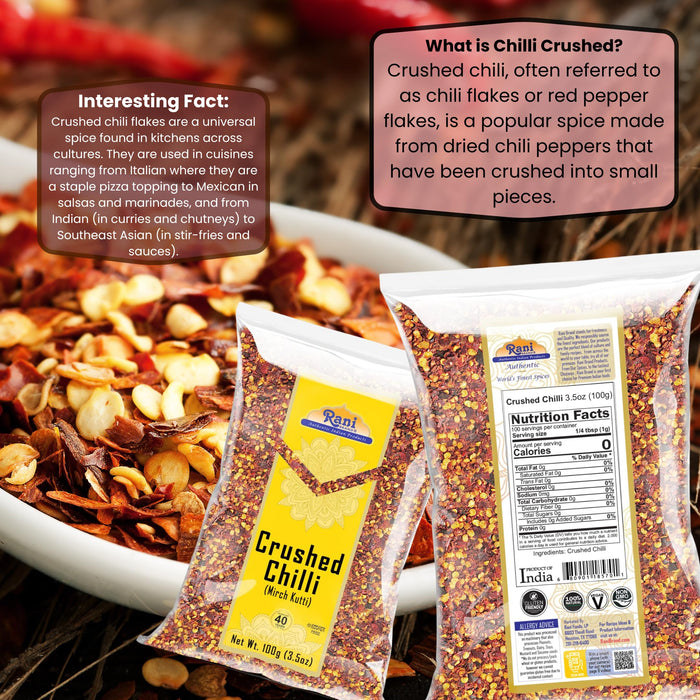 Rani Crushed Red Pepper Flakes Chilli (Pizza Type Cut) 3.5oz (100g) ~ All Natural, No Color added, Gluten Friendly | Vegan | NON-GMO | Kosher | No Salt or fillers