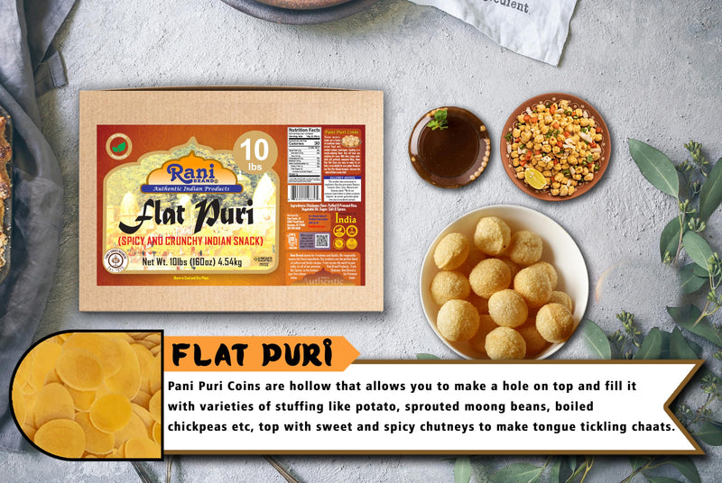 Rani Pani Puri Coins 160oz (10lbs) 4.54kg 1650-1660 Coins Bulk Box ~ Uncooked, Microwaveable wheat and Semolina Coins ~ All Natural | Vegan | NON-GMO | Kosher | Indian Origin