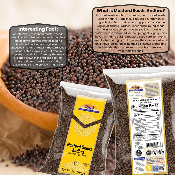 Rani Andra Mustard Seeds (Rai) Whole Spice (Rai Sarson) 7oz (200g) ~ All Natural | Gluten Friendly | NON-GMO | Kosher | Vegan | Indian Origin