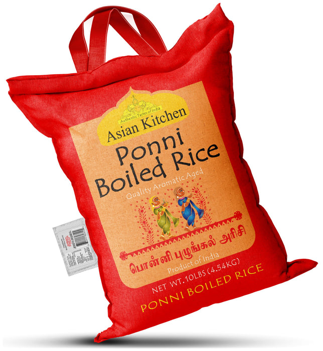 Asian Kitchen Ponni Boiled Rice 10-Pound Bag, 10lbs (4.54kg) Short Grain Par Boiled Rice ~ Natural | Gluten Friendly | Vegan