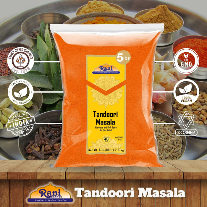 Rani Tandoori Masala (Natural, No Colors Added) Indian 11-Spice Blend 80oz (5lbs) 2.27kg Bulk ~ Salt Free | Vegan | Gluten Friendly | NON-GMO | Kosher | Indian Origin