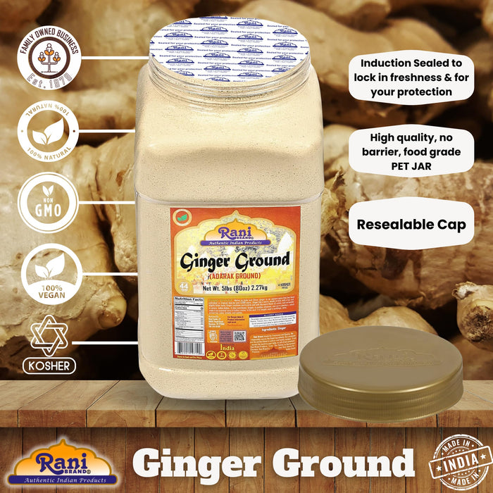 Rani Ginger (Adarak) Powder Ground, Spice 5lbs (80oz) Bulk PET Jar ~ Natural | Vegan | Gluten Friendly | NON-GMO | Kosher | Indian Origin