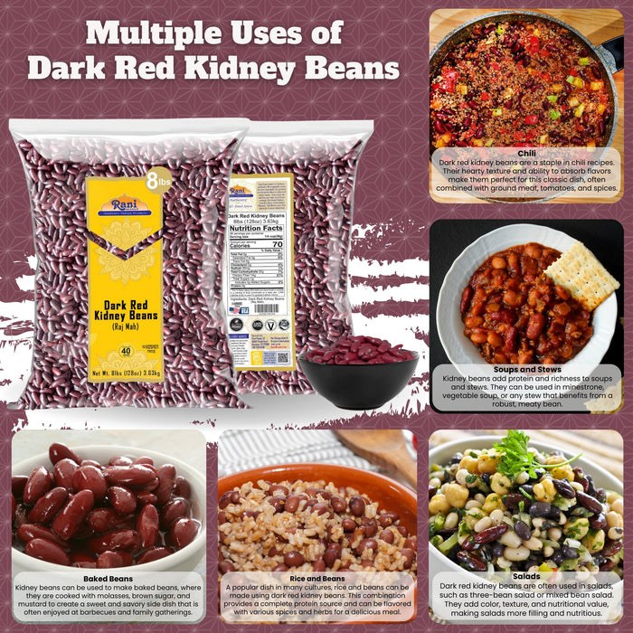 Rani Red Kidney Beans, Dark 128oz (8lbs) 3.63kg Bulk ~ All Natural | Vegan | Gluten Friendly | NON-GMO | Kosher | Raj Mah