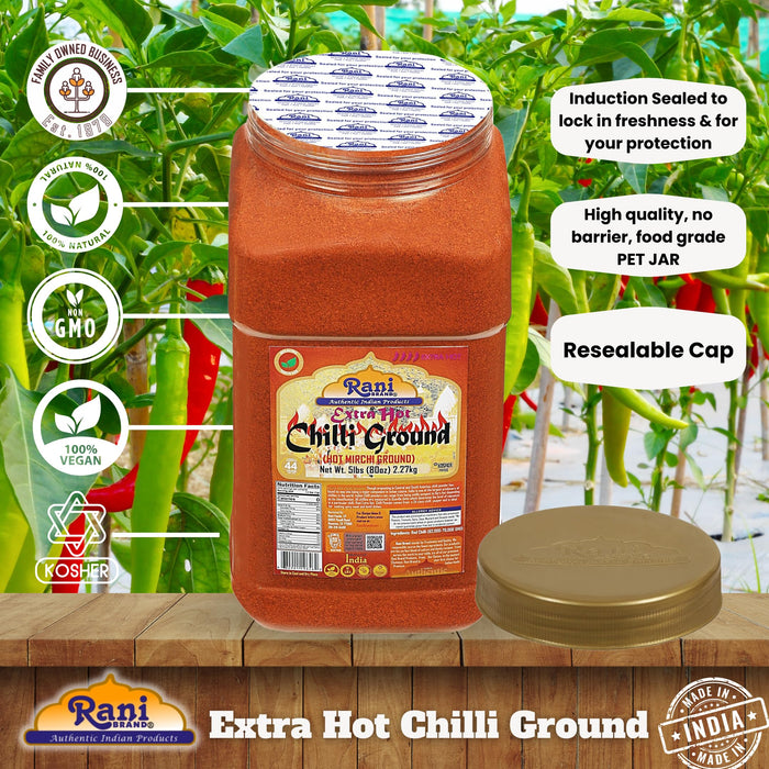 Rani Extra Hot Chilli Powder Indian Spice 80oz (5lbs) 2.27kg Bulk PET Jar~ All Natural | Salt-Free | Vegan | No Colors | Gluten Friendly | Kosher | NON-GMO