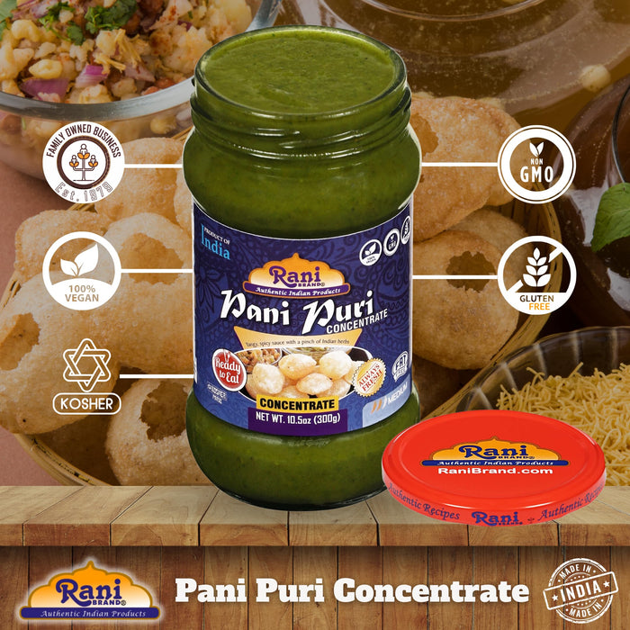 Rani Pani Puri Concentrate (Sweet & Spicy to Make Pani Water / Spicy Water) 10.5oz (300g) Glass Jar, Ready to Eat, Pack of 5+1 FREE ~ Vegan