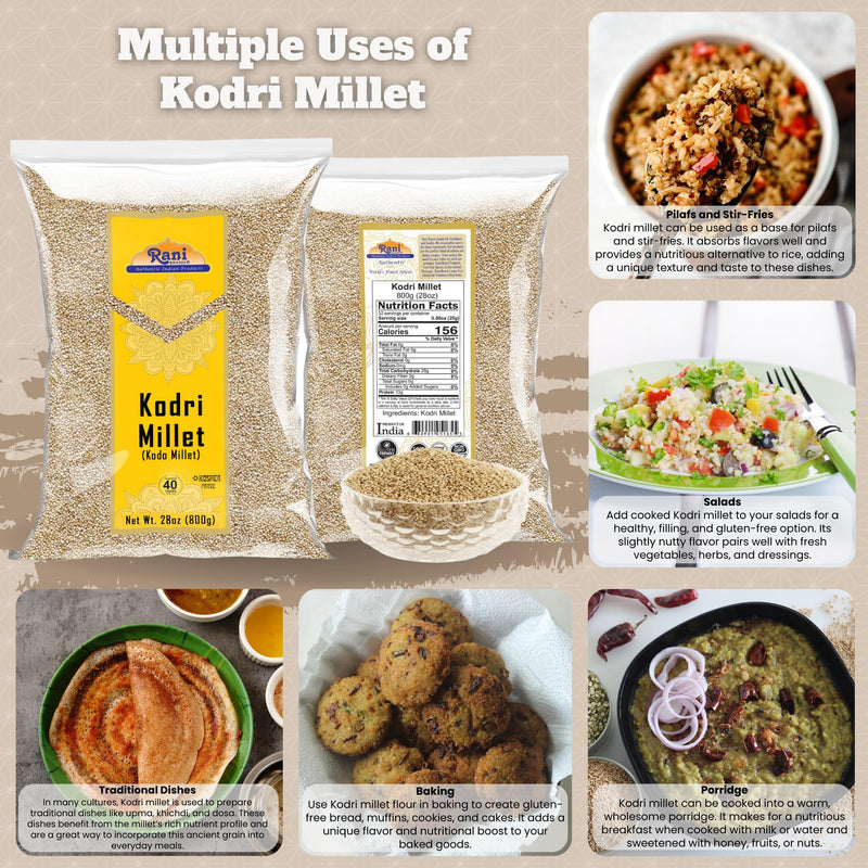 Rani Kodri (Polished Kodo Millet Seeds) Ancient Grains 800g (28oz) ~ All Natural | Gluten Friendly | NON-GMO | Kosher | Vegan | Indian Origin (Varagu / Kodra / Harka)