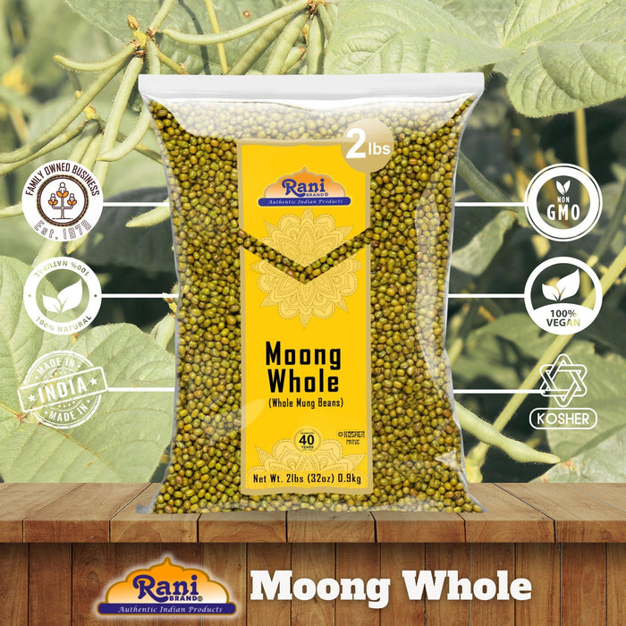 Rani Moong Whole (Ideal for cooking & sprouting, Whole Mung Beans with skin) Lentils Indian 32oz (2lbs) 908g ~ All Natural | Gluten Friendly | Non-GMO | Kosher | Vegan | Indian Origin