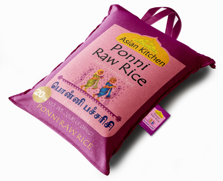 Asian Kitchen Ponni Raw Rice 20-Pound Bag, 20lbs (9.08kg) Short Grain Rice ~ All Natural | Gluten Friendly | Vegan | Indian Origin | Export Quality