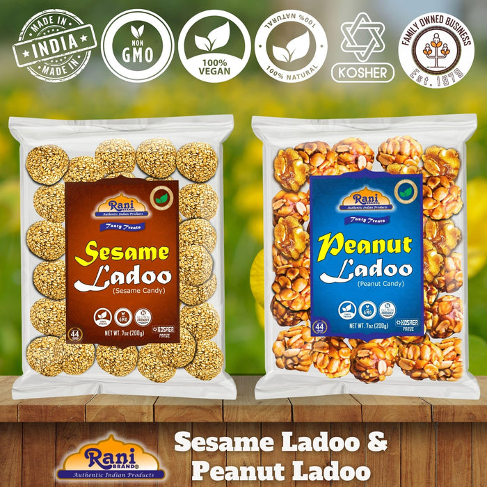 Rani Peanut & Sesame Ladoo (Round Brittle Candy) 7oz (200g) x Pack of 2 ~ All Natural | Vegan | Kosher | No colors | Gluten Friendly | Indian Origin