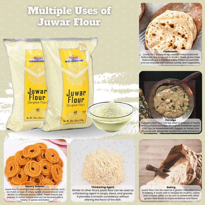 Rani Juwar (Sorghum) Flour 32oz (2lbs) 908g ~ All Natural | Salt-Free | Vegan | No Colors | Gluten Friendly | NON-GMO | Kosher | Indian Origin