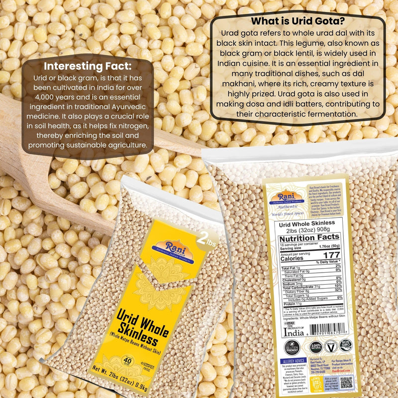 Rani Urid/Urad Gota White (Matpe Beans Skinless) Indian Lentils 32oz (2lbs) 908g ~ All Natural | Gluten Friendly | NON-GMO | Kosher | Vegan | Indian Origin