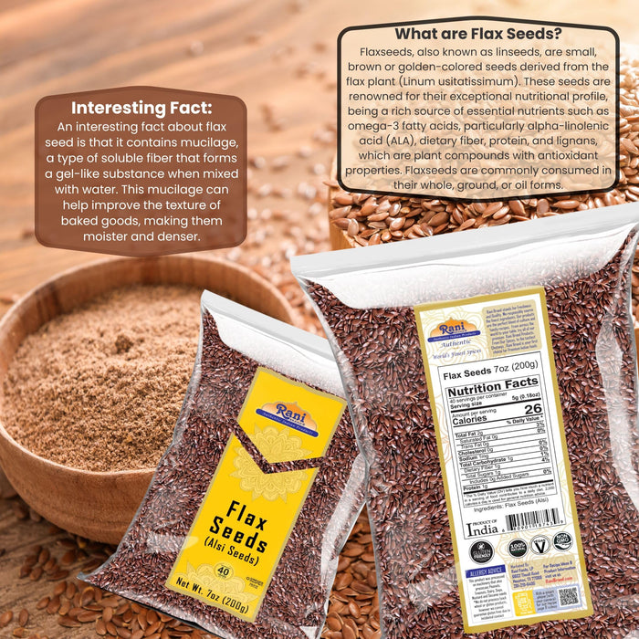 Rani Flax Seeds Whole Raw (Alsi, Linum usitatissimum) 7oz (200g) ~ All Natural | Gluten Friendly | Non-GMO | Kosher | Vegan | Product of USA
