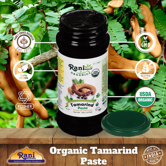 Rani Organic Tamarind Paste 16oz (1lb) 454g Glass Jar ~ Natural | Vegan | Gluten Free | No Colors | NON-GMO | Kosher | USDA Certified Organic