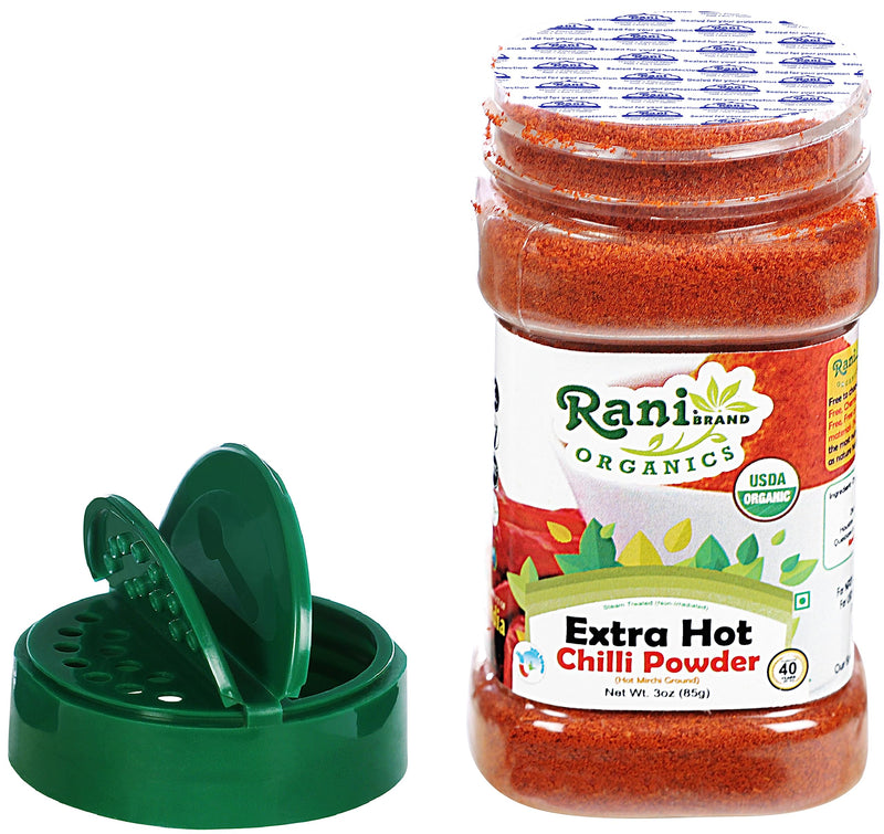 Rani Organic Extra Hot Chilli Powder (Hot Mirchi Ground) 3oz (85g) PET Jar ~ All Natural | Vegan | Gluten Friendly | NON-GMO | Indian Origin | USDA Certified Organic