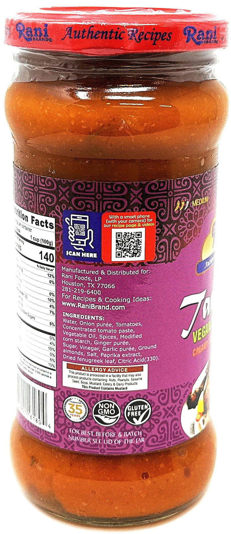 Rani Tandoori Curry Vegan Simmer Sauce (Creamy Tomato & Smoked Paprika) 14oz (400g) Glass Jar, Pack of 5 +1 FREE ~ Easy to Use | Vegan | No Colors | All Natural | NON-GMO | Gluten Free | Indian Origin