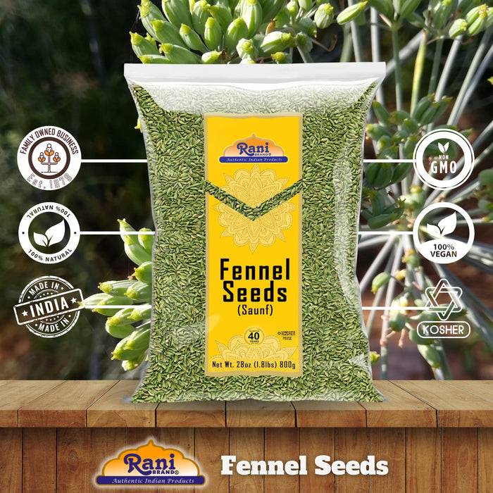 Rani Fennel Seeds (Saunf Sabut) Whole Spice 28oz (800g) All Natural ~ Gluten Friendly | NON-GMO | Kosher | Vegan | Indian Origin