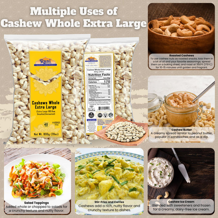 Rani Raw Cashews Whole W180 Extra Large (uncooked, unsalted) 28oz (800g) ~ All Natural, No Preservatives | Vegan | NON-GMO | Kosher | Gluten Friendly