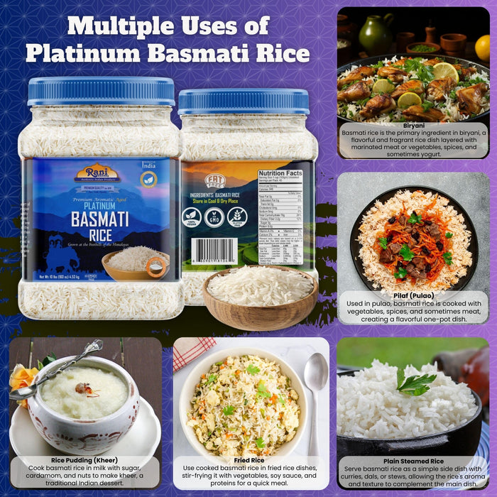 Rani Platinum White Basmati Rice Extra Long Aged 160oz (10lbs) 4.53kg PET Jar ~ All Natural | Gluten Friendly | Vegan | Indian Origin | Kosher | Export Quality