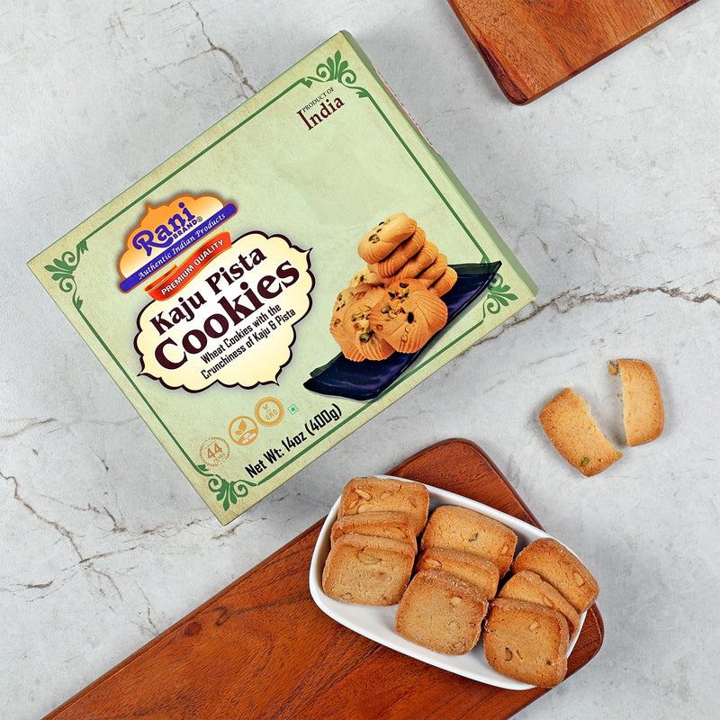 Rani Kaju Pista Cookies (Wheat Cookies with Crunchiness of Kaju & Pista) 14oz (400g) Pack of 3+1 FREE, Premium Quality Indian Cookies ~ Vegan | Non-GMO | Indian Origin