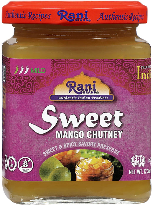 Rani Sweet Mango Chutney (Indian Preserve) 12.3oz (350g) Glass Jar, Ready to eat, Vegan, Pack of 5+1 ~ Gluten Free, All Natural, NON-GMO, Kosher