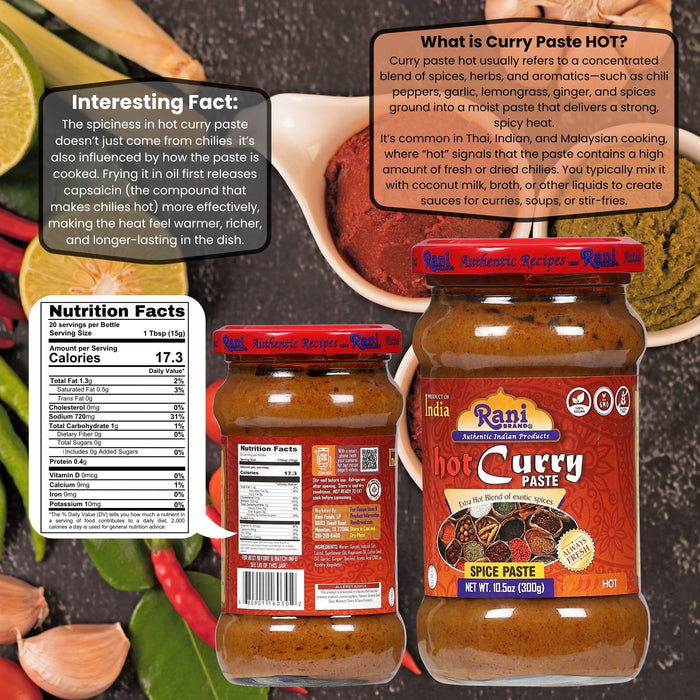 Rani Curry Paste HOT (Spice Paste) 10.5oz (300g) Glass Jar ~ No Colors | All Natural | NON-GMO | Kosher | Vegan | Gluten Free | Indian Origin
