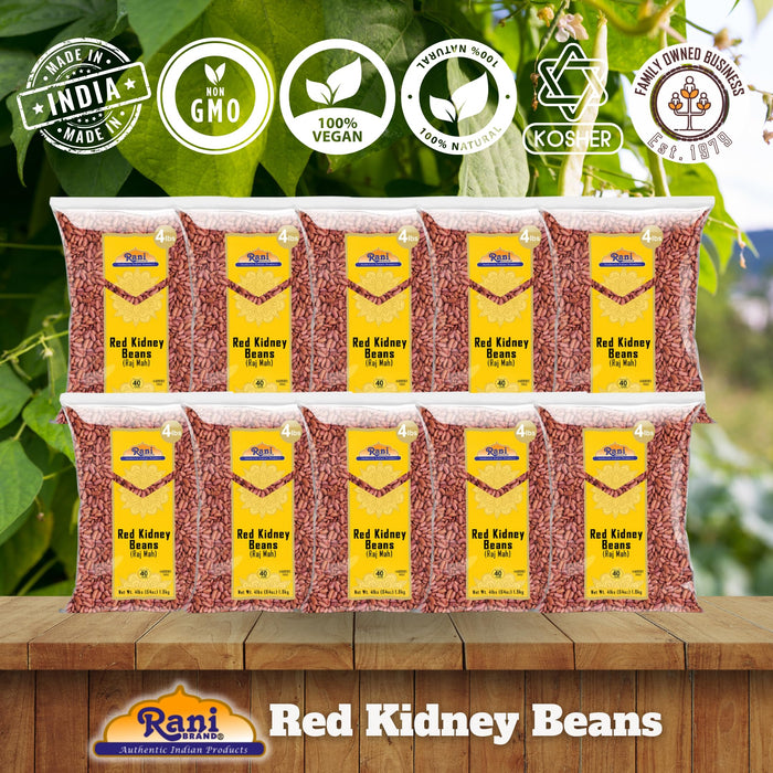 Rani Red Kidney Beans, Light 64oz (4lbs) 1.81kg ~ Pack of 10 ~ 640oz (40lbs) 18.14kg Total ~ All Natural | Vegan | Gluten Friendly | NON-GMO | Kosher | Raj Mah