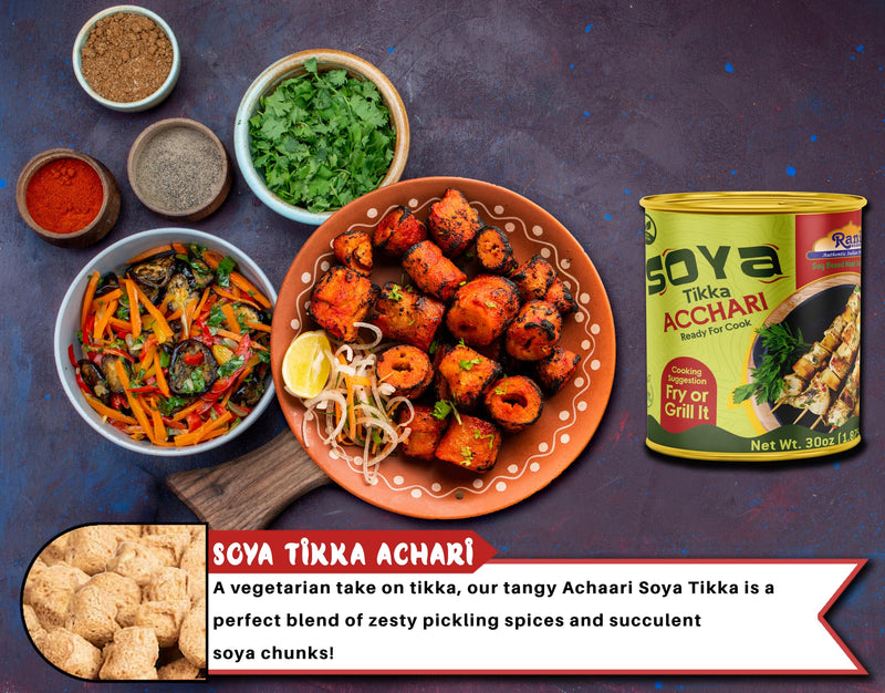 Rani Soya Tikka Achari 30oz (1.875lbs) 850g, Pack of 2, Ready for Cook ~ Easy Open Lid | All Natural | Vegan | No Colors | NON-GMO | Kosher | Indian Origin | Soy Based Meat Substitute