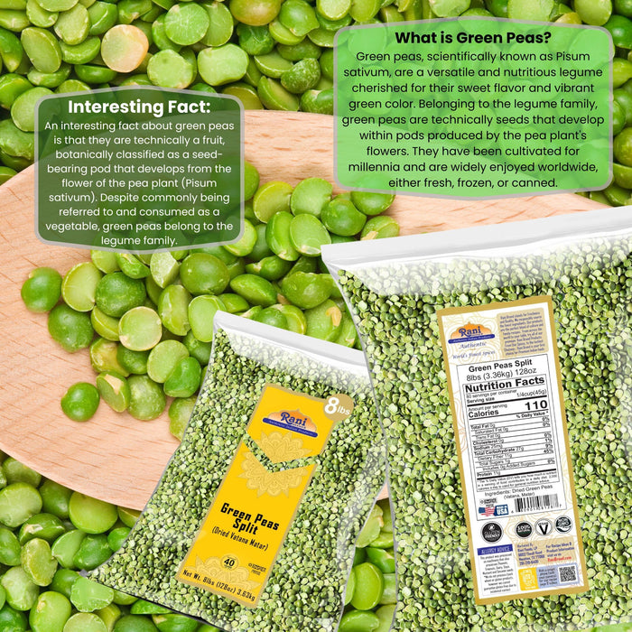 Rani Green Peas Split, Dried (Vatana, Matar) 128oz (8lbs) 3.63kg Bulk ~ All Natural | Vegan | Kosher | Gluten Friendly | Product of USA