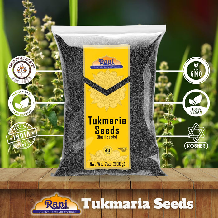 Rani Tukmaria (Holy Basil Seeds) 7oz (200g) Used for Falooda / Sabja Dessert, Spice & Ayurveda Herbal ~ All Natural | Gluten Friendly | NON-GMO | Kosher | Vegan | Indian Origin