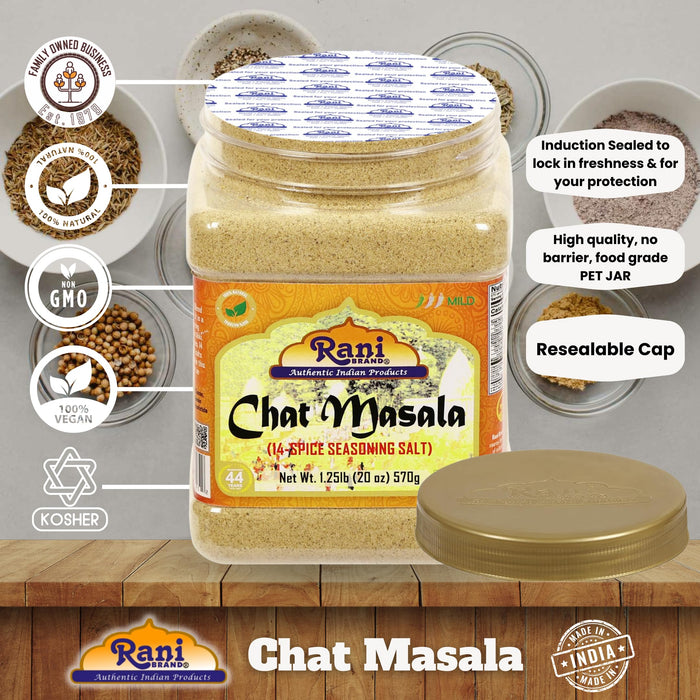 Rani Chat Masala (14 Spice Seasoning Salt) Tangy Indian Seasoning 20oz (1.25lb) 570g PET Jar ~ All Natural | No MSG | Vegan | No Colors | Gluten Friendly | NON-GMO | Kosher | Indian Origin