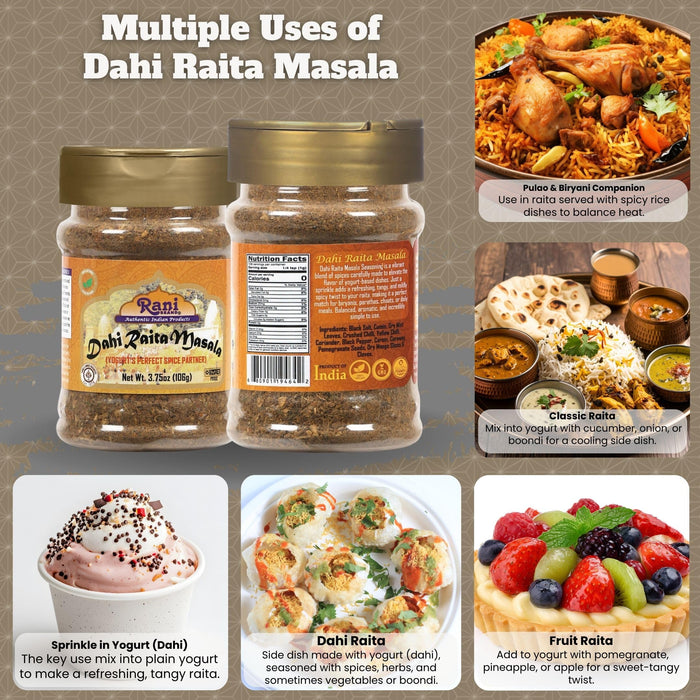 Rani Dahi Raita Masala (Yogurt's Perfect Spice Partner) 3.75oz (106g) PET Jar ~ Shaker Top | All Natural | Vegan | Gluten Friendly | NON-GMO | Indian Origin