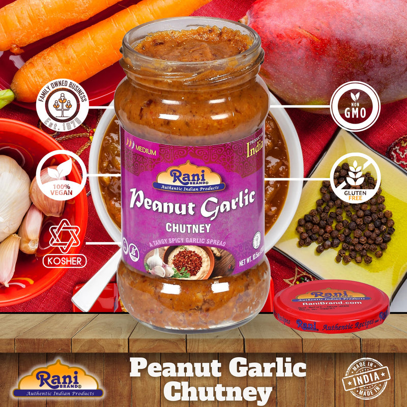 Rani Peanut Garlic Chutney 10.5oz (300g) Glass Jar, Ready to Eat ~ Vegan | Gluten Free | NON-GMO | No Colors | Indian Origin