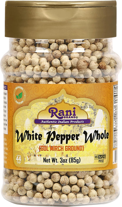 Rani White Pepper (Peppercorns) Whole, Spice 3oz (85g) ~ All Natural | Vegan | Gluten Friendly| NON-GMO | Kosher | Indian Origin