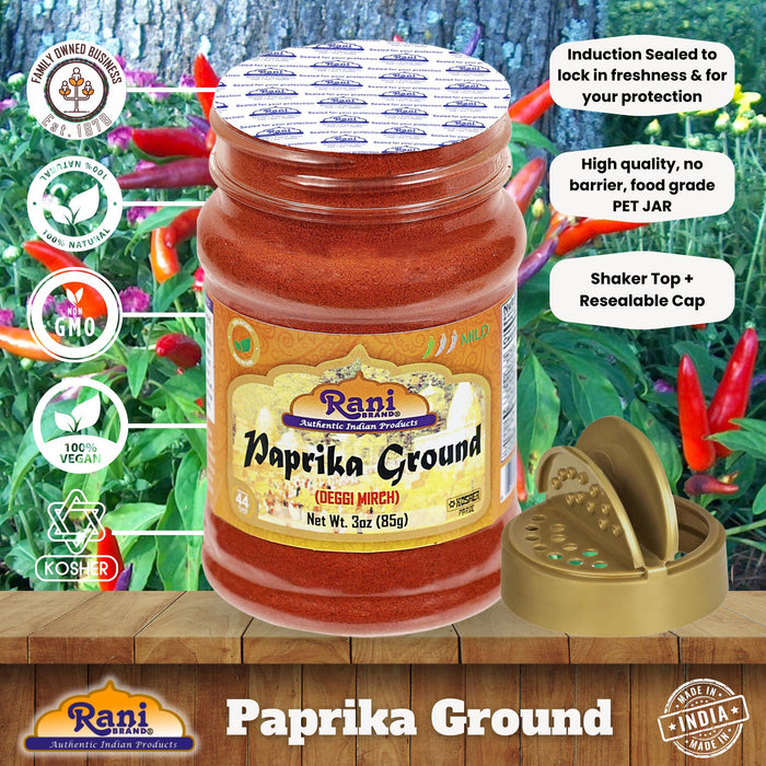 Rani Paprika (Deggi Mirch, Low Heat) Spice Powder, Ground 3oz (85g) PET Jar ~ All Natural, Salt-Free | Vegan | No Colors | Gluten Friendly | NON-GMO | Kosher | Indian Origin