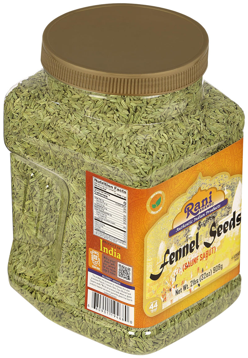 Rani Fennel (Saunf) Seeds Whole, Indian Spice 32oz (2lbs) 908g PET Jar ~ All Natural | Gluten Friendly | NON-GMO | Kosher | Vegan