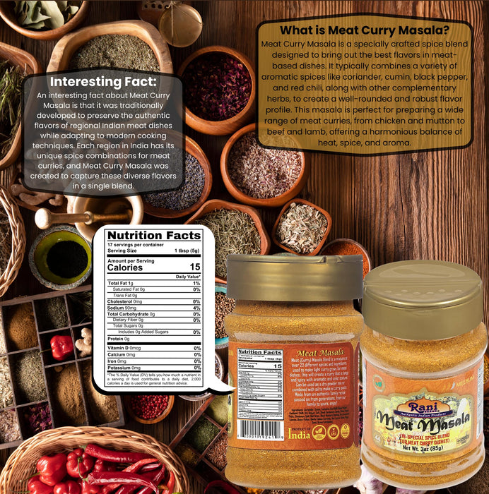 Rani Meat Curry Masala 21-Spice Blend 3oz (85g) PET Jar ~ All Natural | Vegan | No Colors | Gluten Friendly | NON-GMO | Kosher | Indian Origin