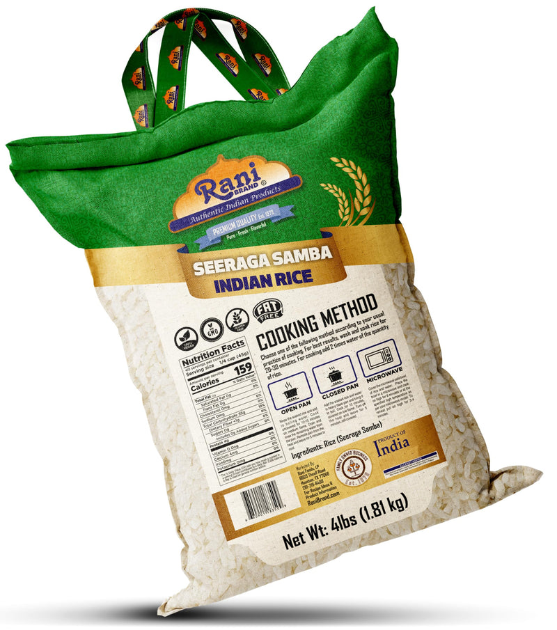 Rani Seeraga Samba Indian Rice 64oz (4lbs) 1.81kg Cloth Bag ~ All Natural | Gluten Friendly | Vegan | Kosher | Export Quality | Indian Origin