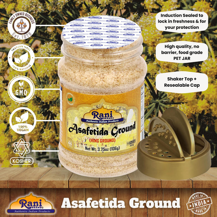 Rani Asafetida (Hing) Ground 3.75oz (106g) PET Jar ~ Natural | Salt Free | Vegan | NON-GMO | Kosher | Best for Onion Garlic Substitute