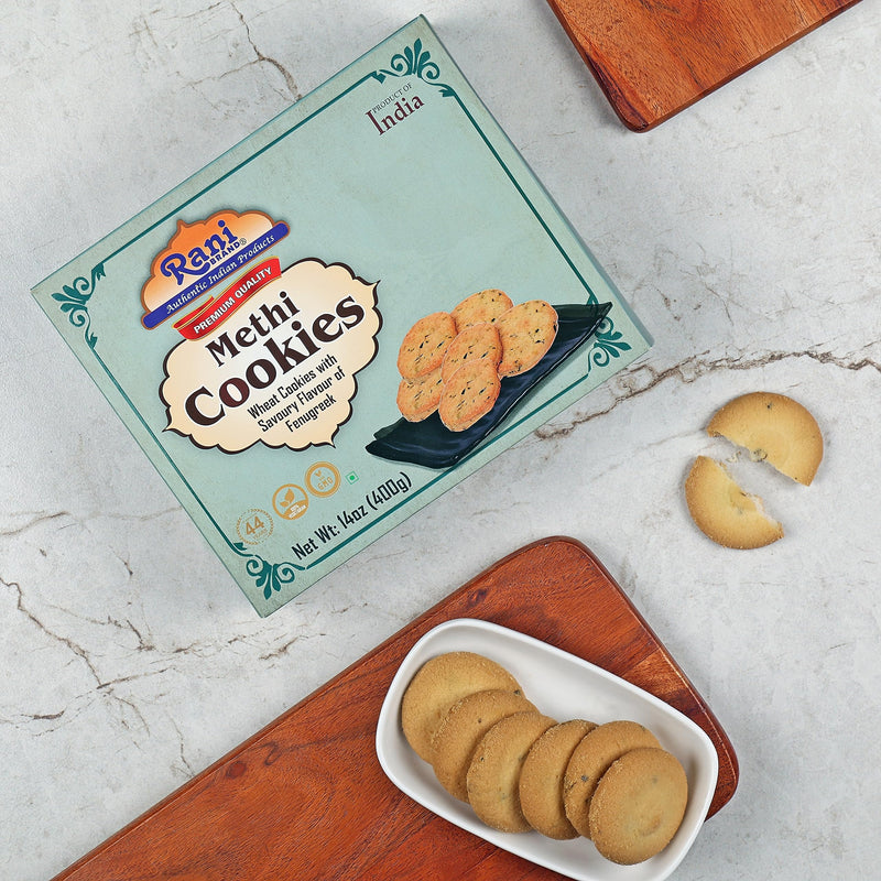 Rani Methi Cookies (Wheat Cookies with Savoury Flavour of Fenugreek) 14oz (400g) Premium Quality Indian Cookies ~ All Natural | Vegan | Non-GMO | Indian Origin