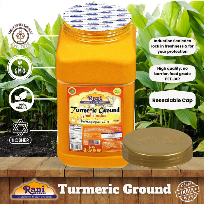 Rani Turmeric (Haldi) Root Powder Spice, (High Curcumin Content) 80oz (5lbs ) 2.27kg Bulk PET Jar ~ All Natural | 100% Pure, Salt Free | Vegan | Gluten Friendly | NON-GMO | Kosher | Indian Origin