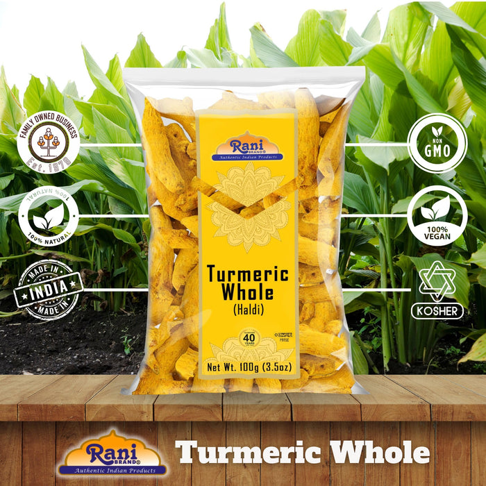 Rani Turmeric (Haldi) Root Whole Spice, Dried 3.5oz (100g) ~ All Natural | 100% Pure | Vegan | Gluten Friendly | NON-GMO | Kosher | Indian Origin