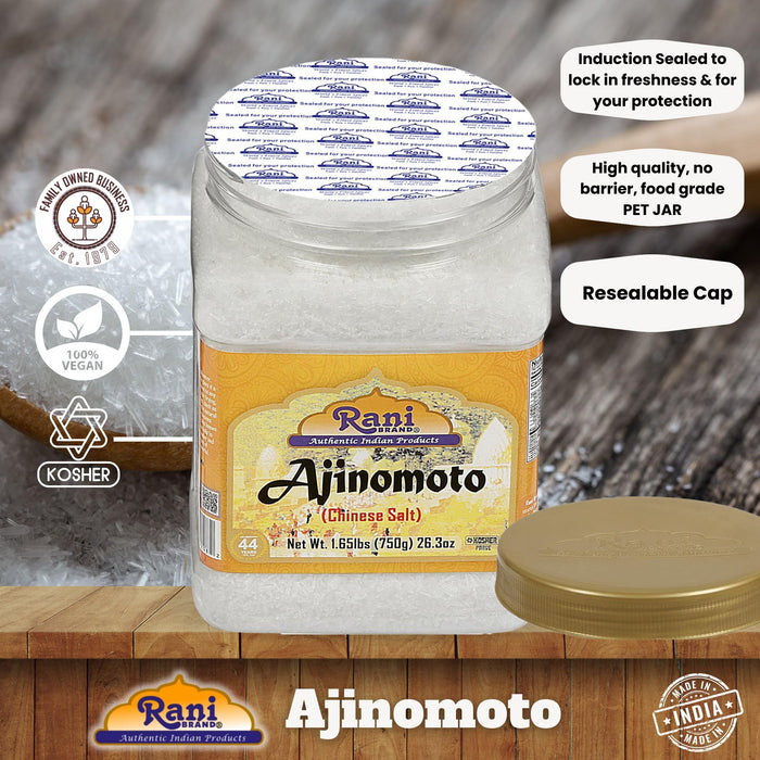 Rani Ajinomoto (Chinese Salt) 26.3oz (1.65lbs) 750g PET Jar ~ Umami Seasoning, Perfect for stir-frying, roasting, soups, salads & dressings | Gluten Friendly | Vegan | NON-GMO | Kosher | Indian Origin