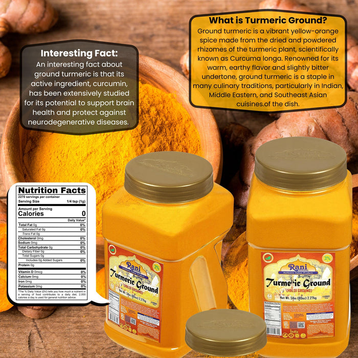 Rani Turmeric (Haldi) Root Powder Spice, (High Curcumin Content) 80oz (5lbs ) 2.27kg Bulk PET Jar ~ All Natural | 100% Pure, Salt Free | Vegan | Gluten Friendly | NON-GMO | Kosher | Indian Origin