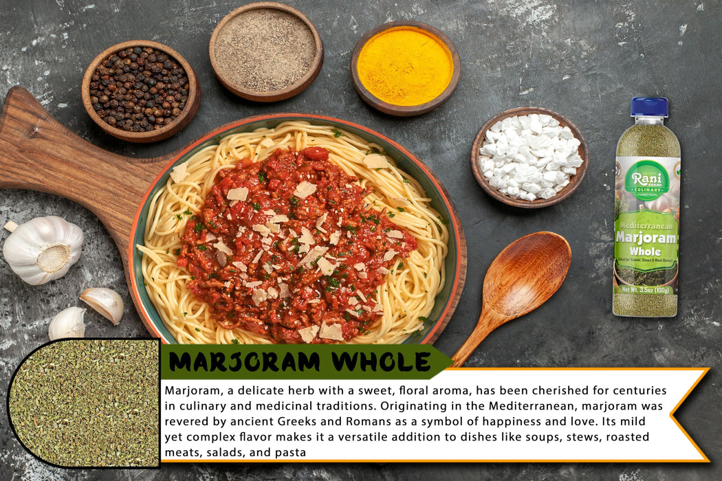 Rani Marjoram Whole (Ideal for Salads, Stews & Meat Dishes) 3.5oz (100g) PET Jar ~ All Natural | Gluten Friendly | NON-GMO | Kosher | Vegan | Indian Origin