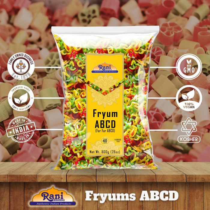 Rani Far Far / Fryums (Wheat & Tapioca Pellet) ABCD Shape 28oz (800g) ~ Vegan, Kosher, Uncooked, Used to Make Papad, Bhungra / Chip Snack