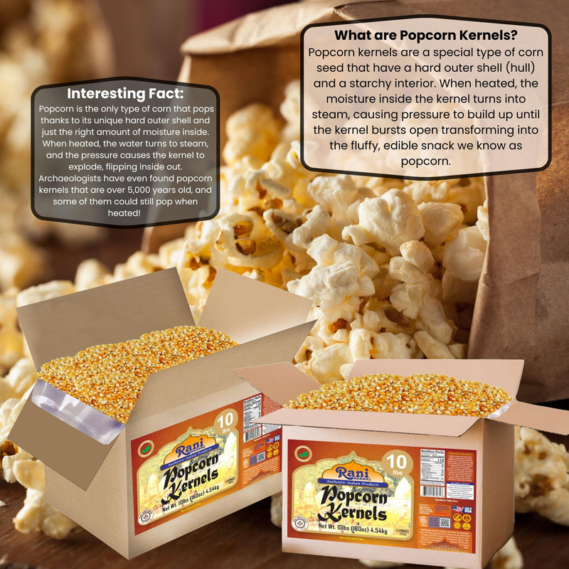 Rani Popcorn Kernels 160oz (10lbs) 4.54kg Bulk Box, Perfect for Stovetop, Microwave & Popcorn Machines ~ All Natural | Gluten Friendly | Vegan | NON-GMO | Kosher | Product of USA